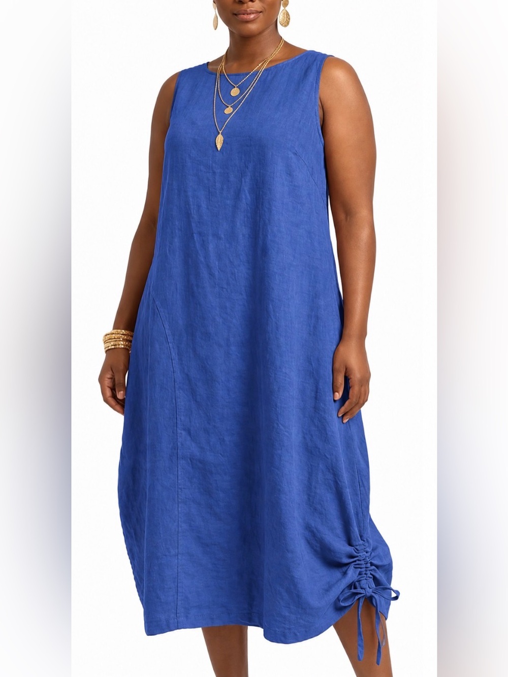 Haris Cotton Blue 100% Linen Sleeveless Midi Dress - Size M Made in Greece